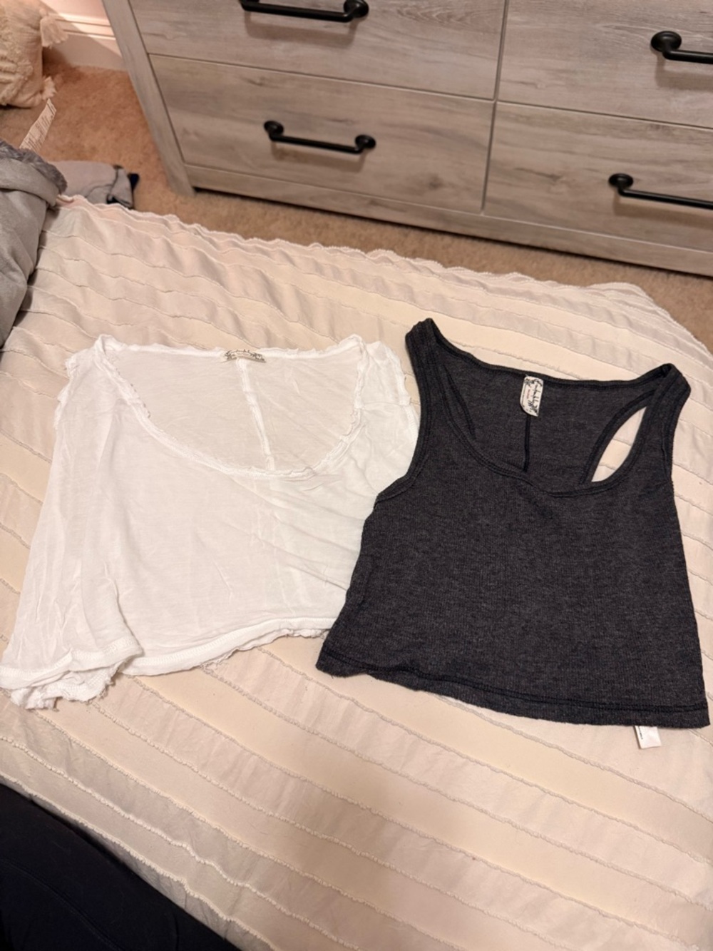 Free People White Cropped Tee & Charcoal Gray Racer-back Tank Duo